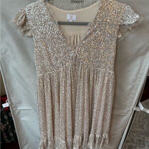Sequined V-Neck Party Dress in Champagne
